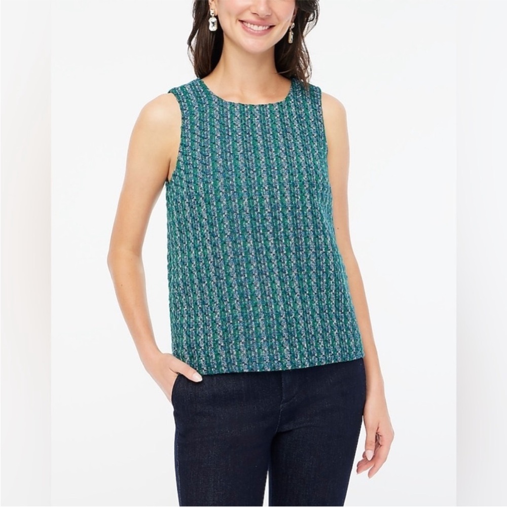 J. Crew Tweed Button Back Shell Sleeveless Top in Green/Blue Medley. Size Large.